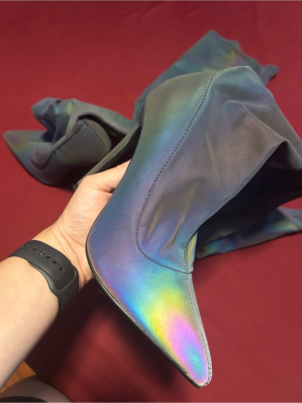 Fashion Nova Iridescent Holographic Over-the-Knee Stiletto Boots - Picture 5 of 7